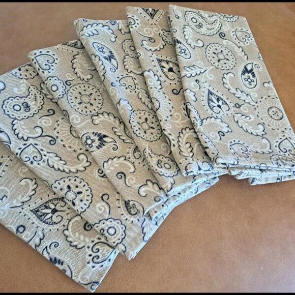 Silverado Home Western Paisley Heavy Duty Cloth Napkins Set of 6 Tan Bandana - Picture 4 of 4